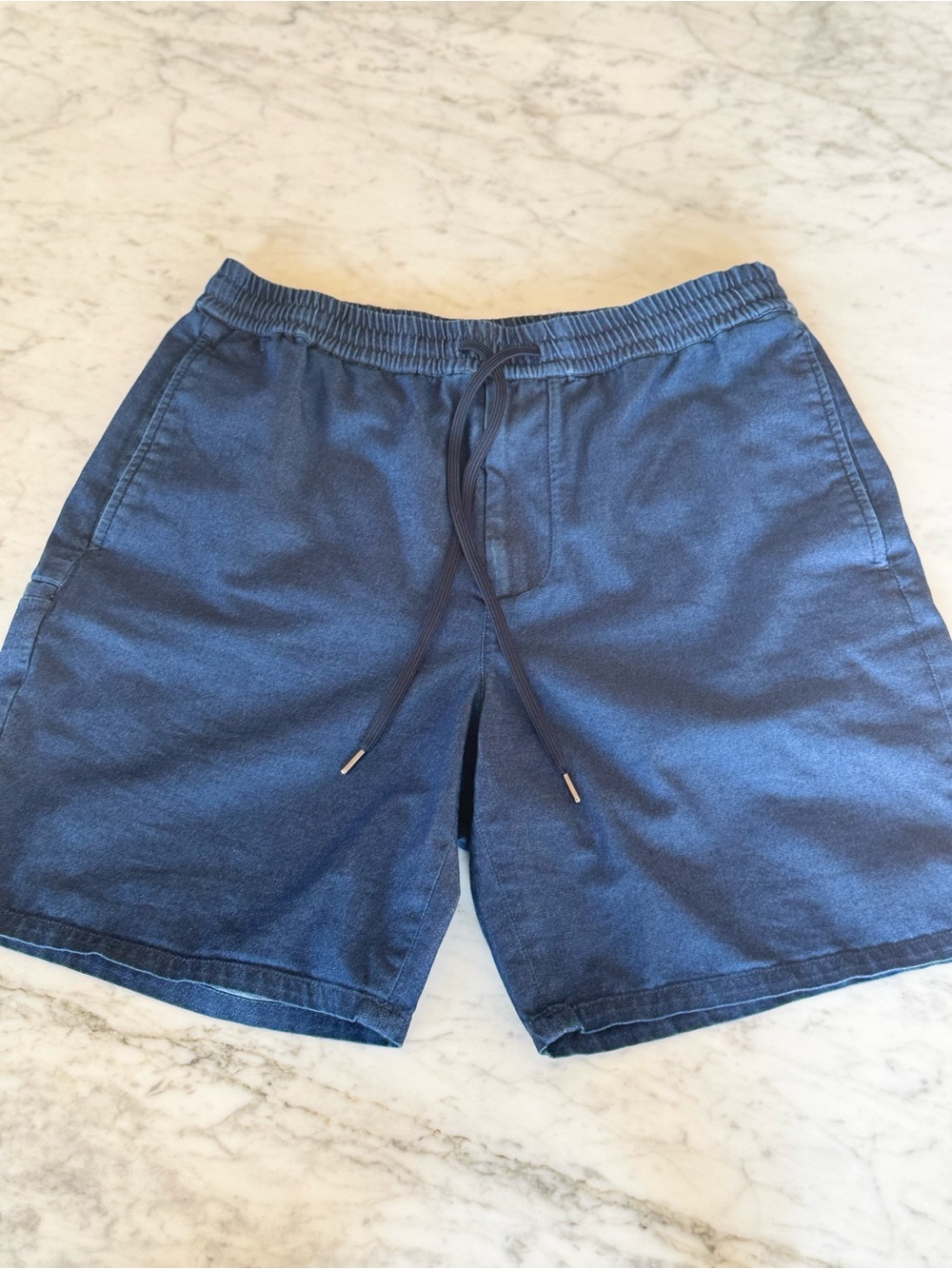 Club Monaco Men's Elastic Waist Drawstring Shorts Small Indigo Blue Twill